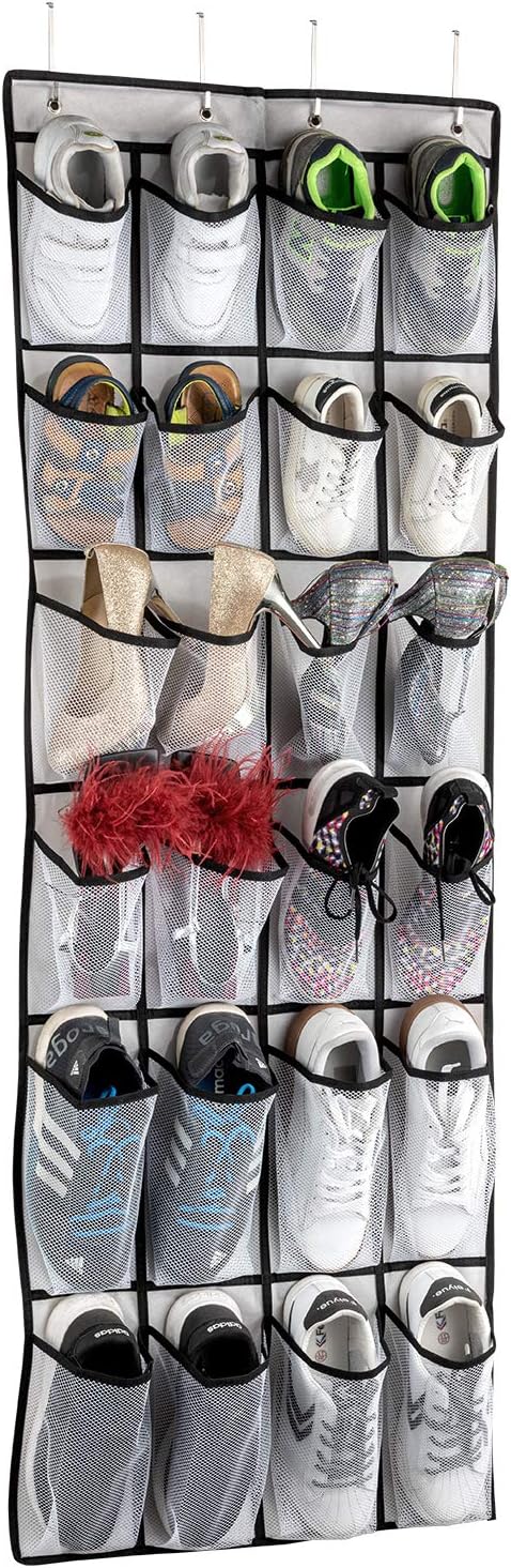 SAVERHO Over the Door Shoe Organizer, Hanging Shoe Organizer with 24 Mesh Large Pockets Door Shoe Rack Organizer for Men Women Kids Hanging Shoe Storage Bag.(White - Image 7