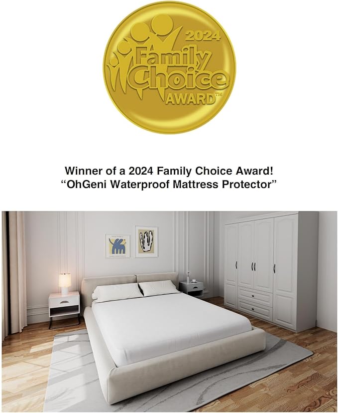 OhGeni Waterproof Mattress Protector, King Size Fitted Sheet with Deep Pocket, 6''-18'' Washable Hypoallergenic Mattresses Cover, Noiseless Soft Mattress Pad,Urine,Bedroom Essential,Pee & Dirt-Proof