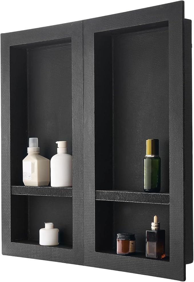 VEVOR Shower Niche, 16 x 32 inch + 16 x 32 inch Recessed Wall Niche with Movable Shelf, 4 inch Thick Modern Soap&Shampoo Storage Organizer,Square Corners,Sealed Waterproof,Black for Bathroom Shower - Image 9