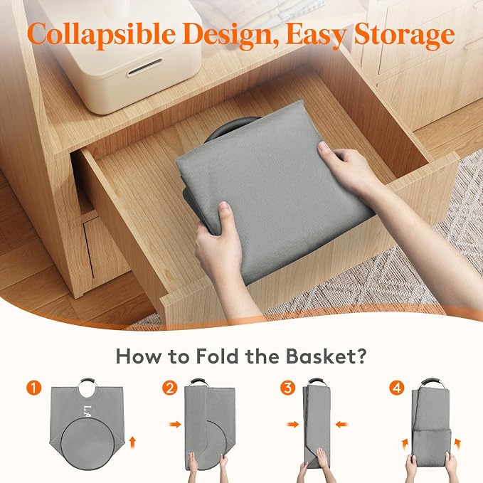 Lifewit 100L 2-Pack Large Laundry Basket, Collapsible Laundry Hamper with Aluminum Handles, Waterproof Freestanding Dirty Clothes Hampers for Laundry Room Bedroom Dorm Bathroom, Silver Grey - Image 8