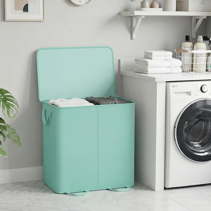Lifewit Double Laundry Hamper with Lid and Removable Laundry Bags, Large Collapsible 2 Dividers Dirty Clothes Basket with Handles for Bedroom Laundry Room Closet Bathroom College, 136L Sage Green - Image 6