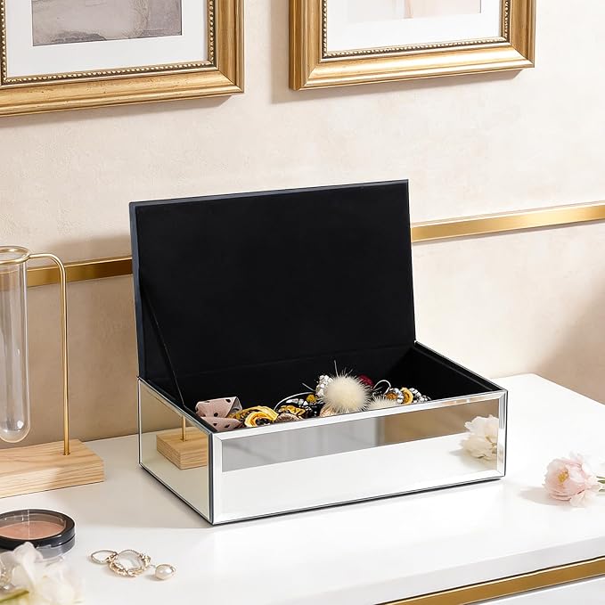 Luxury Mirrored Jewelry Box with Crushed Diamond - Glass Jewelry Box Organizer Storage Ring Holder Case for Women - Image 6
