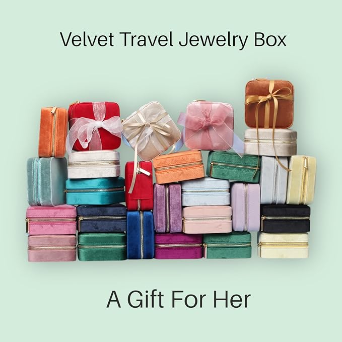 BLUTETE Travel Jewelry Box Organizer Velvet Travel Case With Mirror Ring Earrings Necklaces Storage Organizer Box (Berry Pink) - Image 7