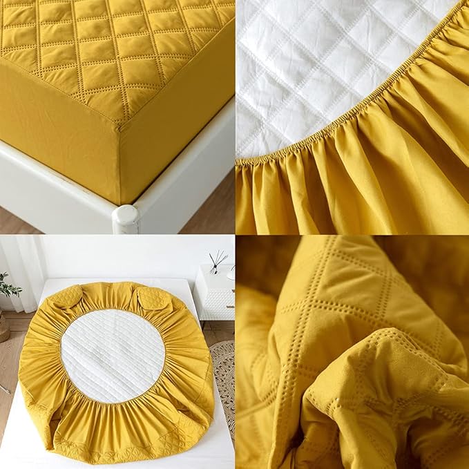 vctops Quilted Fitted Sheet Waterproof Mattress Protector Pad Ultra Soft Elastic Fitted Deep Pocket Bed Cover (Yellow,Queen)