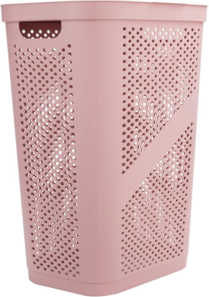 Mind Reader Slim Laundry Hamper with Lid, 60L Clothes Basket, Ventilated Plastic, Pink - Image 6