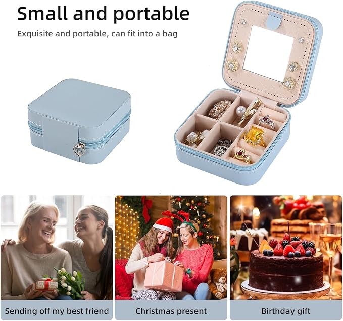 KElofoN Travel jewelry case Travel jewelry box Travel Jewelry Organizer Small Jewelry Organizer Box for Girls Women with Mirror (Sky blue-5) - Image 6