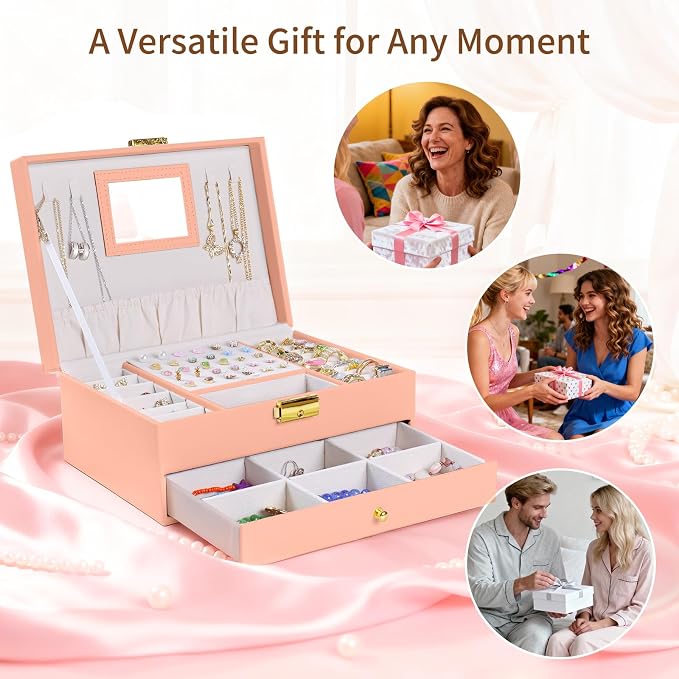coobest Jewelry Box, 2 Layer Jewelry Organizer with Velvet Earring Organizer, Jewelry Holder Organizer Travel, White Jewelry Boxes for Women, Jewelry Boxes & Organizers for Girls, pink - Image 7