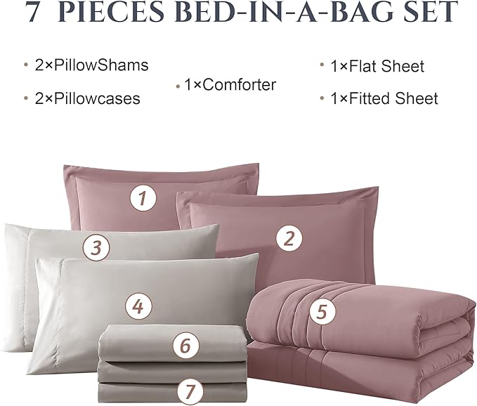 Monbix Queen Comforter Set - 7 Pieces Zephyr Bed in a Bag Queen Bedding Sets with Comforters, All Seasons Comforter Bed Set with Sheets, Pillowcases & Shams