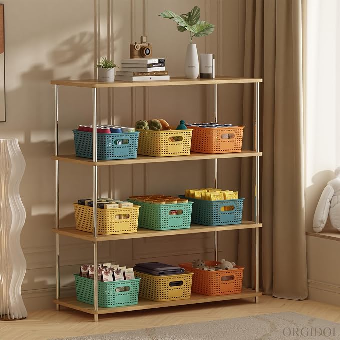 ORGIDOL Plastic Storage Basket with Lids 12 Pack Stackable Colorful Storage Bins Containers with Lid, Decorative Storage Boxes for Organizing Shelves, Drawers, Playroom, Classroom, Office, Closet - Image 9