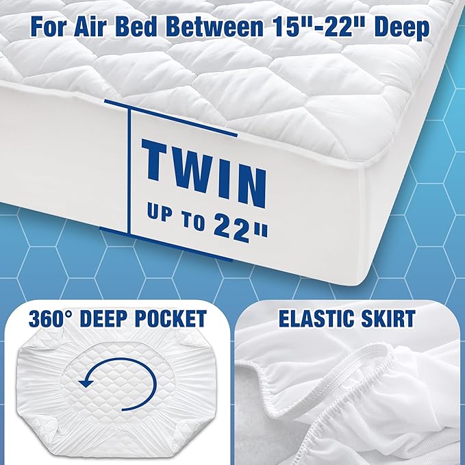 GOONIK Air Mattress Protector, Twin Size Air Mattress Pad Cover with 15-22 Inches Deep Pocket, White