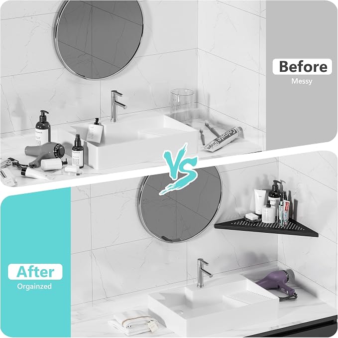 Qeke Bathroom Corner Shelf, Recessed 12" Shower Shelf Caddy, SUS304 Stainless Steel Shelf Wall Mount Triangular, No Drilling, Matte Black - Image 7