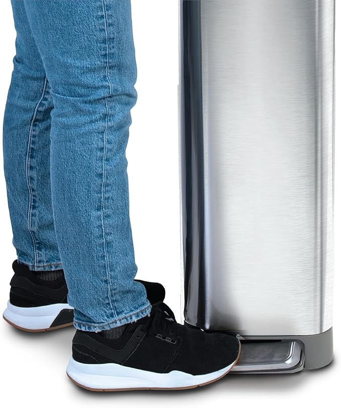 Glad Slim Trash Can with Clorox Odor Protection - Narrow Kitchen Garbage Bin with Soft Close Lid, Step On Foot Pedal and Waste Bag Roll Holder, All Stainless, 12 Gallon/45 Liter - Image 8