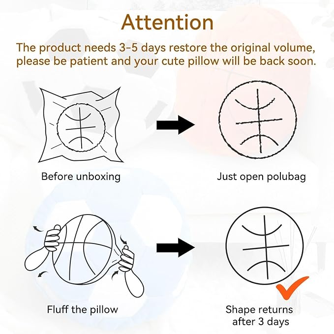 Plush Basketball Pillow Sports Basketball Throw Pillow Fluffy Couch Pillows Room Decoration Soft Cushion with Sports Ball Design Basketball Themed Gifts 15.7 Inches