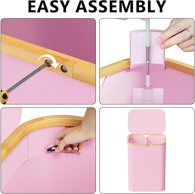 SpaceAid Double Laundry Hamper 2 Section with Lid and Removable Laundry Bags, 160L Clothes Basket with Bamboo Handles, Large Collapsible Hamper for Bedroom, Bathroom, Dorm, Laundry Room - Pink - Image 7