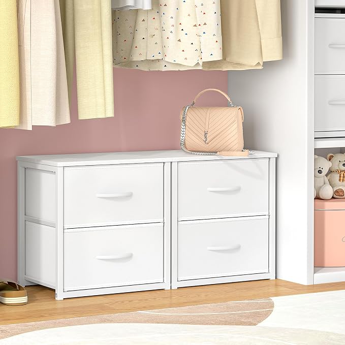 DAOUTIME 2-Pack Stackable Storage Drawers (4 Drawers Total), White Closet Organizer with Wooden Top & Metal Frame, Freestanding or Stackable Dresser for Bedroom, Living Room, Under Bed - Image 8