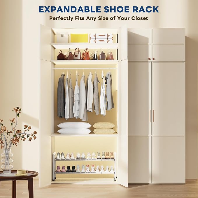 Mavivegue Expandable Shoe Rack, 2-Tier 19"-43.3" Adjustable Shoe Rack for Closet,Hall Entryway,Front Door,Garage, Sturdy Steel Space-Saving Rack, White - Image 7