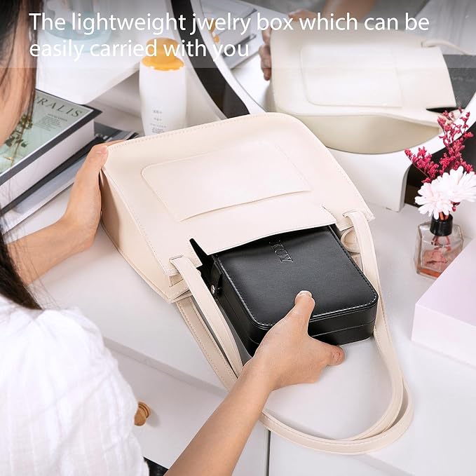 KCY Travel Jewelry Organizer Box for Women Girls, Small Travel Jewelry Case, PU Leather Portable Jewellery Storage Boxes Display Holder for Ring Earrings Necklace Bracelet Bangle, Gifts, Black - Image 7