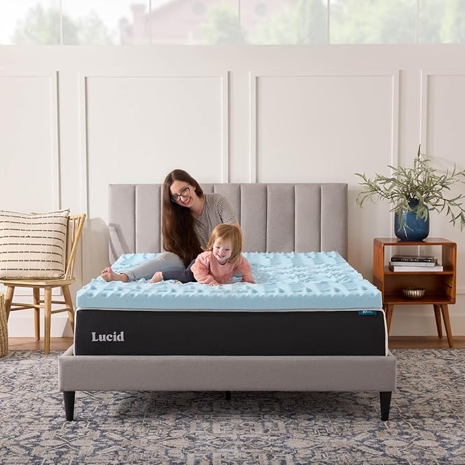 LUCID 3 Inch Gel Memory Foam Mattress Topper, Queen size – 5 Zones – Cooling Gel Infusion – CertiPur Certified Foam