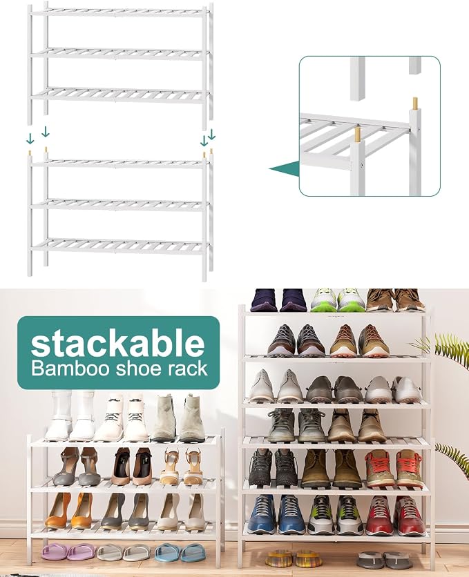 viewcare White Shoe Rack, 3-Tier Bamboo Wood Shoe Rack for Closet, Entryway & Hallway, and Stackable Shoe Shelf Storage Organizer for Indoor and Outdoor - Image 7