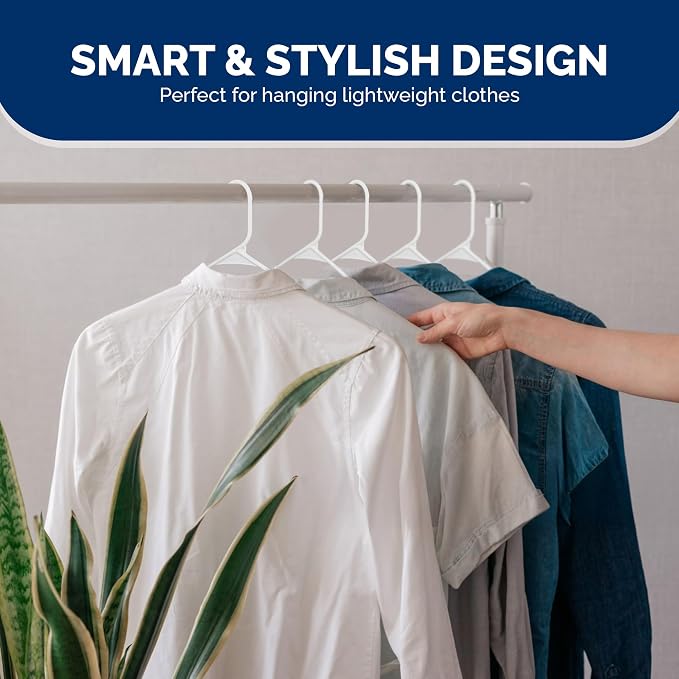 Closetselect Plastic Hangers 50 Pack - Space Saving Clothes Hangers, Made in USA, Durable & Strong Plastic Shirt & Coat Hanger with Notches & Shoulder Grooves, Non-Slip Clothing Hangers | Black - Image 9