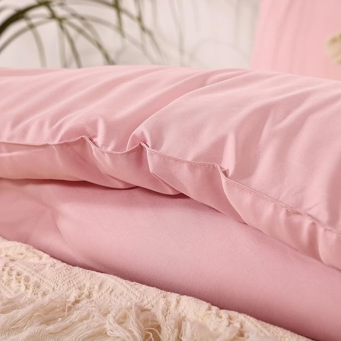 ROSGONIA Full Size Comforter Sets for Girls Boys Teens Pink, 3pcs (1 Boho Comforter & 2 Pillowcases), Lightweight Dorm Bedding Soft All Season Bed Set