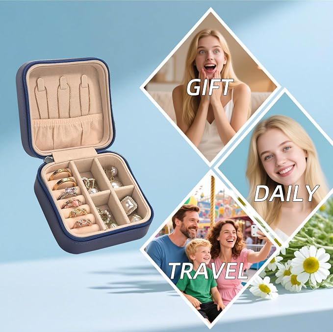 shunmei Mini Travel Jewelry Box,PU Leather Portable Jewelry Organizer Case,Art Accessories Storage Holder Boxes for Earring, Necklace, Rings, Bracelets (Blue Eyes) - Image 8