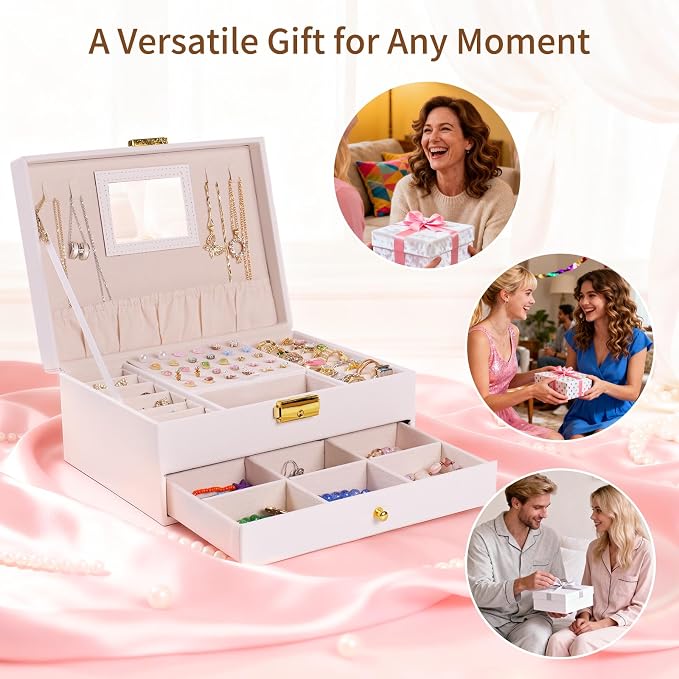 coobest Jewelry Box, 2 Layer Jewelry Organizer with Velvet Earring Organizer, Jewelry Holder Organizer Travel, White Jewelry Boxes for Women, Jewelry Boxes & Organizers for Girls - Image 7