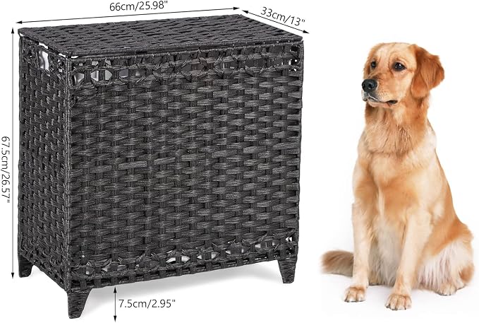 Laundry Hamper with 3 Removable Liner Bags; 132L Handwoven Rattan Laundry Basket with Lid & Heightened Feet; Clothes Hamper with Side Handles; Laundry Sorter with 3 Separate Sections - Image 7