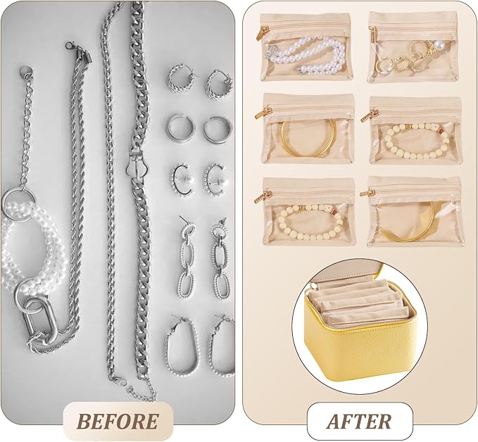 Travel Jewelry Organizer, Travel Jewelry Box with 6 Velvet Zipped Pouches Bags for Jewelries Necklaces Rings Earrings Sorting Storage for Women Girl Gifts, Butter Yellow - Image 5