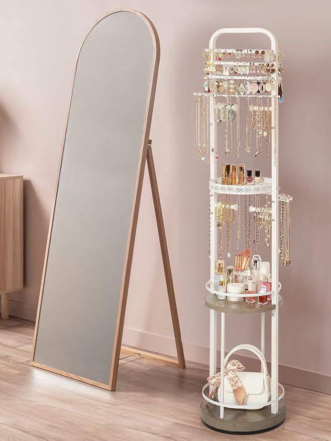 Jewelry Holder Organizer, Floor Jewelry Organizer with Earring Organizer Necklace Holder, Rotating Jewelry Stand Necklace Display Earring Storage, Large Hanging Jewelry Tree for Jewlery Bracelet Ring - Image 9