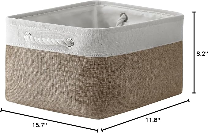 TheWarmHome Storage Basket for Organizing- 15.7x11.8x8.2 inch 1 Pack Fabric Storage Cubes for Shelves Organizer Book Gift Laundry Box Cloth Toy (Whiet & Khaki) - Image 8