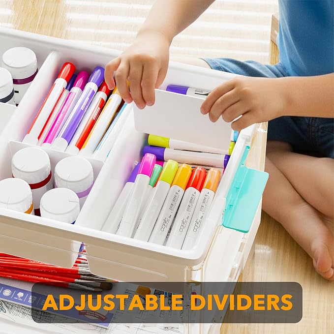 SpaceAid Craft Organizers and Storage - 24 QT Plastic Box Art Supply Storage Organizer Bin with Lid, Removable Trays and Dividers, Clear Container for Art and Craft Supplies,1 Pack - Image 5
