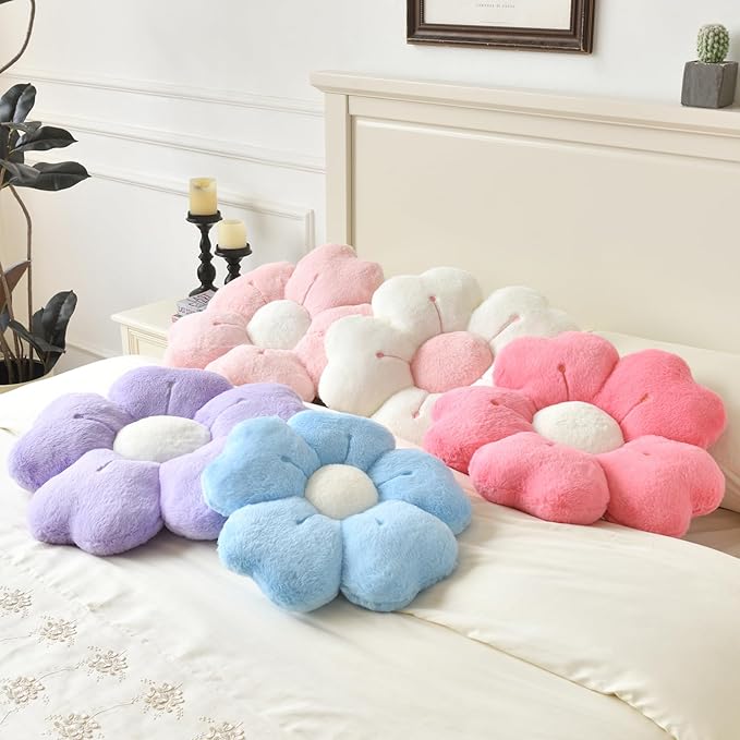 Flower Pillow, Flower Shaped Pillow Decorative Throw Pillows for Bed Couch, Cute Daisy Pillow Dorm Decor Floor Seating Cushion (Light Purple, 15 Inches)