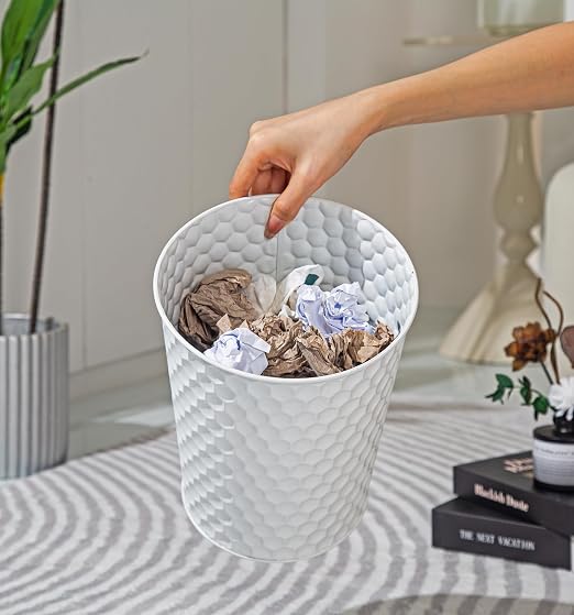 Venalys Small Metal Trash Can Wastebasket, Decorative Honeycomb Garbage Can Waste Basket, Modern Farmhouse Round Trash Bin for Bathroom, Bedroom, Kitchen and Office (White) - Image 9