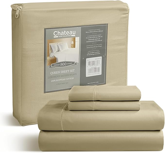 800TC 100% Egyptian Cotton Sateen Weave 3PC Twin XL Size Sheets Set, XL Twin Bed Sheet, 15" Deep Pockets Fully Elasticated Sheet & Pillowcase Sets, Machine Washable No Pill Fade Resistant - Linen