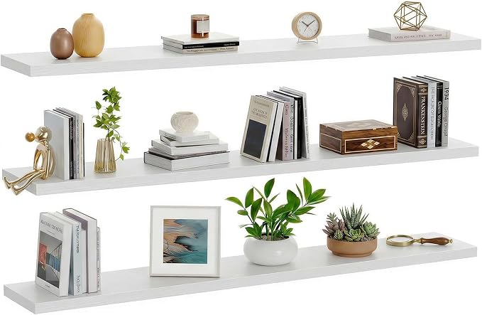 AMADA HOMEFURNISHING 47.2" L Floating Shelves, Wall Shelves Set of 3 for Bathroom/Living Room/Bedroom/Kitchen, White Floating Shelves for Wall Decor with Invisible Brackets - AMFS55W - Image 9