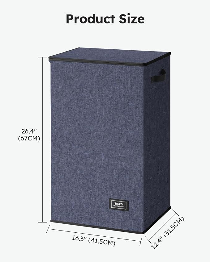 SOLEDI Laundry Hamper with Lid 90L Large & Tall Collapsible Laundry Basket, Clothes Hamper with Bag Removable Easy to Carry, Dirty Hampers for Bedroom, Bathroom, Dorm, College, Navy Blue - Image 9