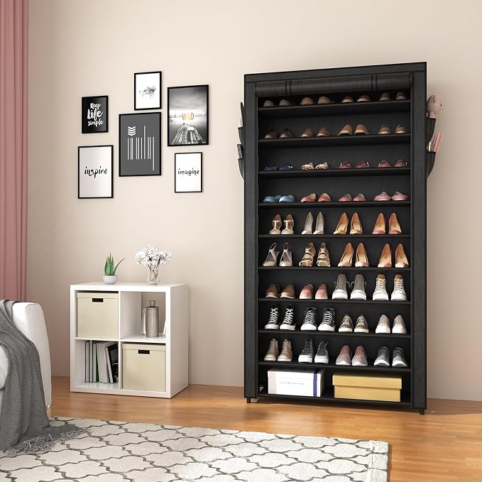 ROJASOP 10 Tier Shoe Rack with Covers,Large Capacity Stackable Tall Shoe Shelf Storage to 50-55 Pairs Shoes and Boots Sturdy Metal Free Standing Shoe Rack Organizer for Closet Entryway Garage - Image 8