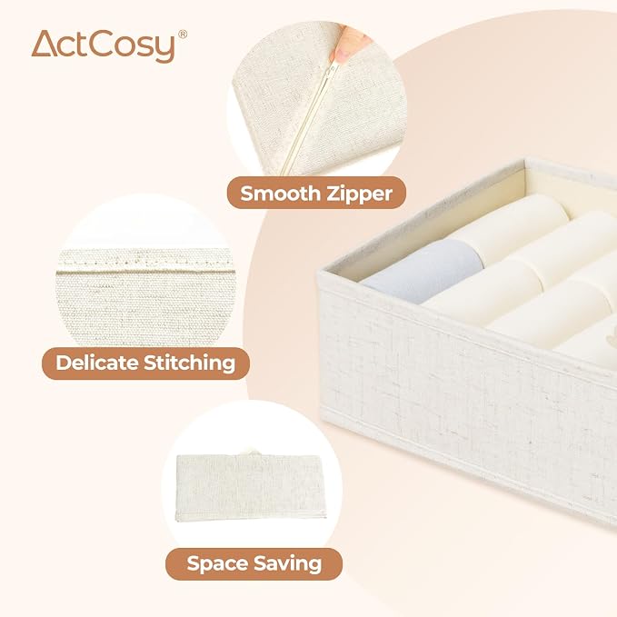 12 Pack Drawer Organizer for Baby Clothes, Linen Fabric Nursery Organizer for Baby Diaper, Collapsible Deep Fabric Drawer Organizer with Zipper for Socks, Bra, Towels, Ties, Beige - Image 7