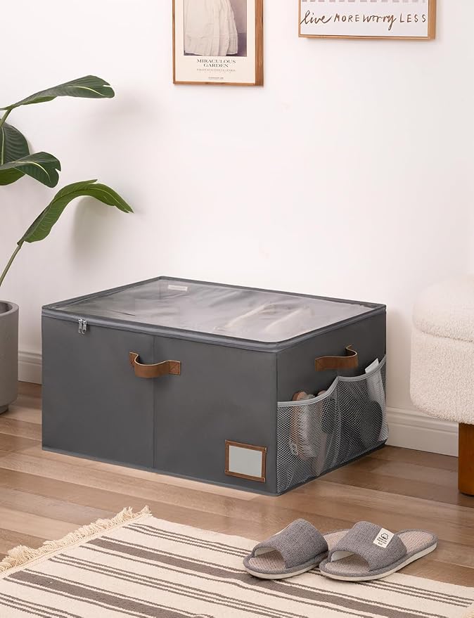 StorageWorks Shoe Organizer for Closet, Shoe Storage Containers for Entryway, Fabric Shoe Storage Organizer for Slippers and Flats, Shoe Storage Bins with Side Mesh Pocket, Fits up to 20 Pairs, Grey - Image 7