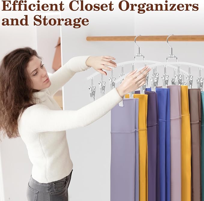 2 Pack Legging Organizer for Closet 360° Swivel, Space Saving Metal Gym Clothes Hangers w/20 Clips Holds 20 Leggings, Closet Organizers and Storage, Room Organization Essentials, White - Image 6