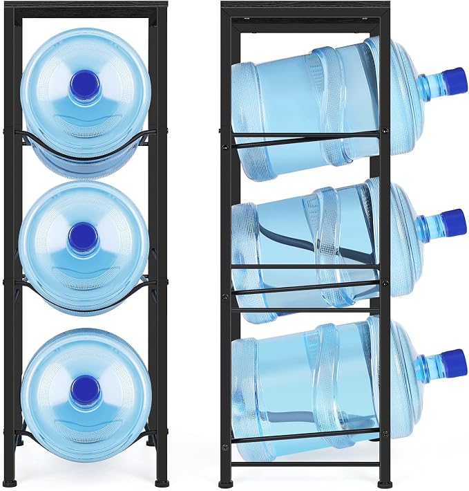 OYEAL Water Bottle Holder Organizer 5 Gallon Water Jug Stand with Shelves, 3-Tier Water Bottle Dispenser Stand for Kitchen Living Room Office, Black - Image 8