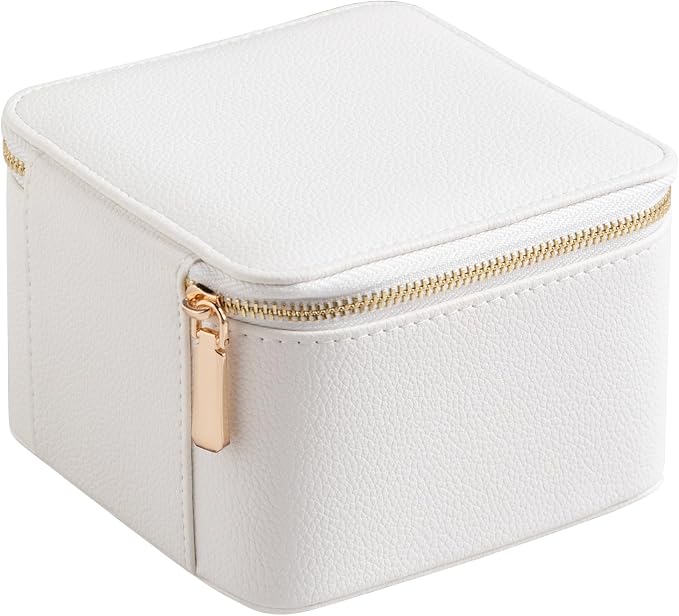 Frebeauty Small Travel Jewelry Box,Travel Jewelry Case with 6 Pouch Bags,Portable Travel Jewelry Organizer,Mini Jewelry Storage,3.35 x 4.9 x 4.8 Inches,Gift Idea for Women Girls (White) - Image 6