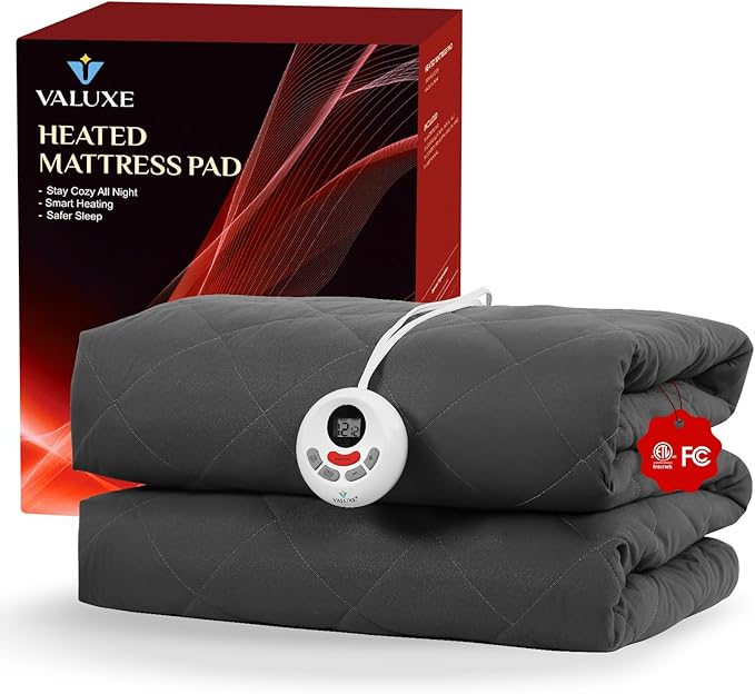 Heated Mattress Pad Twin Size Quilted Heating Electric Bed Warmer Luxury Comfort Heat Mattress Pad Cover Single Controller(10 Heat Setting | 1-12 Hours Auto Shut Off | with 8-21 Inch Deep Pocket)Gray