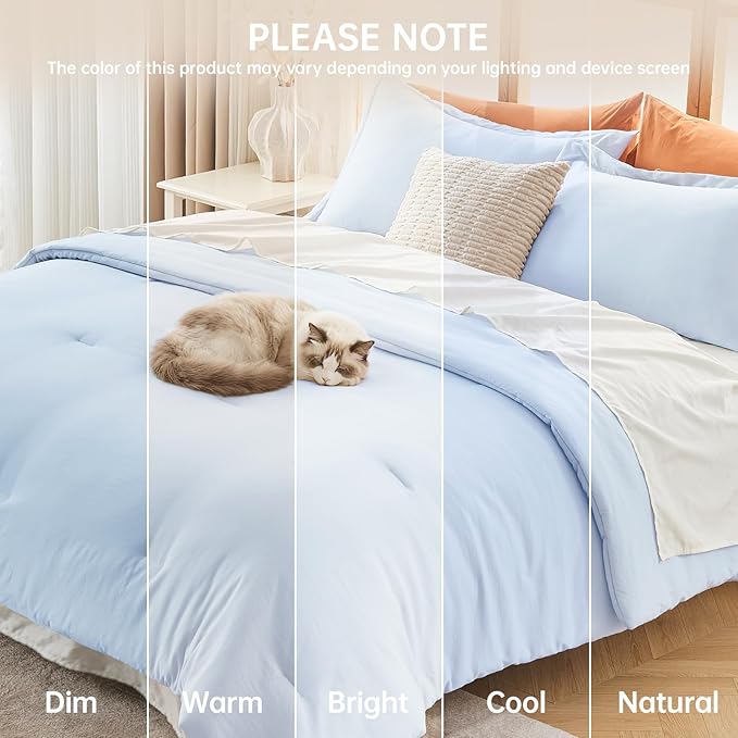 MUXHOMO Queen Comforter Set, All Season Ultra Soft Down Alternative Bedding - 3 Piece Lightweight Bed Set Includes 1 Comforter (90"x90") and 2 Pillow Shams (20"x26"), Light Blue