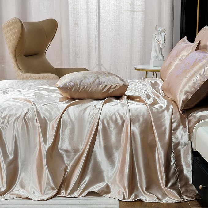 Jacquard Full Comforter Set with Sheet Set Gold Bedding Set 8 Pcs Embroidery Neoclassical Floral Pattern Bed Home Decor Soft Down Comforter Luxury Hotel Silky Bed in a Bag with 1 Cushion Cover