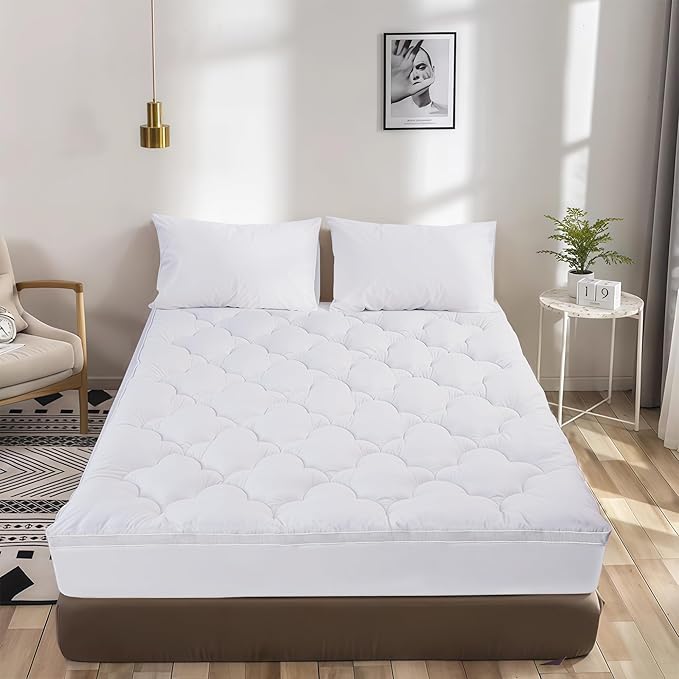 2 Inch Mattress Topper Queen Size Breathable Filled Soft Fluffy Supportive for Back Pain Relief, Bed Mattress Pad Pillow Topper with Extra Thick Padded Protector for 8"-21" Deep Pocket