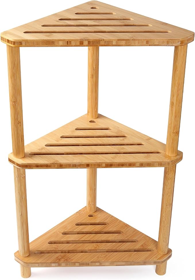 Bamboo Corner Shower Caddy Stand 3-Tier Waterproof,Free Standing Bathroom Corner Shelf Shower Stool Organizer for Inside Shower,Space-Saving Storage Shower Shelves with Anti-Slip Feet - Image 8