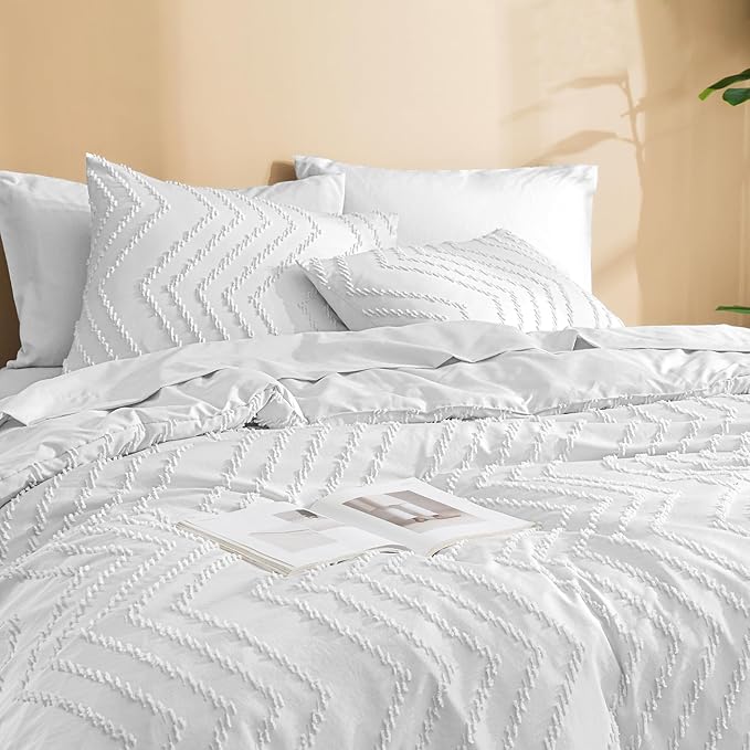 Litanika California King Size Comforter Set with Sheets White - 7 Pieces Bed in a Bag Cal King Boho Tufted Complete Bedding Sets with Comforter, Sheets, Pillowcases & Shams