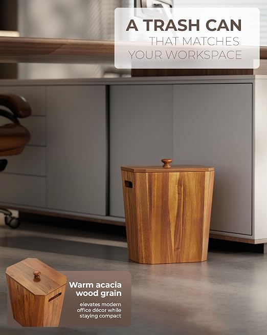 BLUEWEST 2.6 Gallons Acacia Wooden Wastebasket with Lid & PP Liner – Small Trash Can for Bathroom, Bedroom, Office – Decorative Wood Bin with Handle for Under Counter Use - Image 9